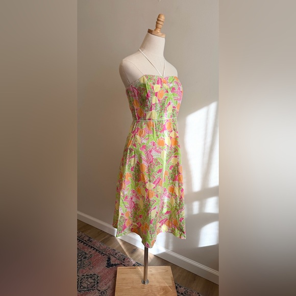 Lilly Pulitzer Vintage White Label Strapless Citrus Print Fit & Flare Dress - Picture 3 of 7